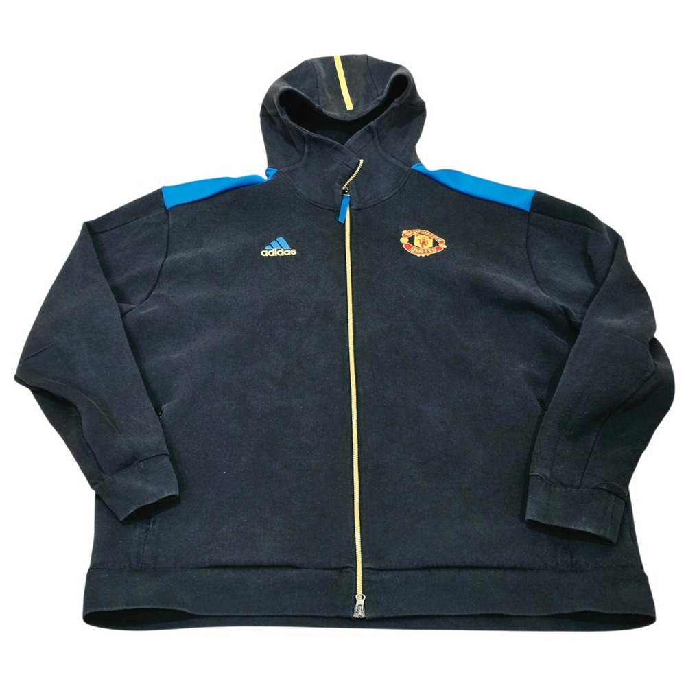 Adidas Manchester United Anthem Jacket Mens 3XL Black Blue Hooded Full Zip